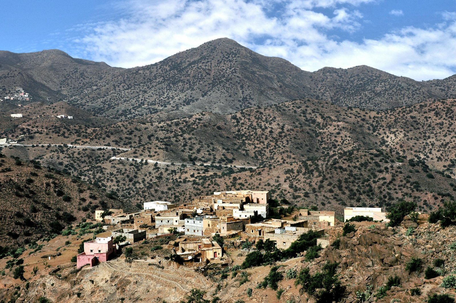 Scenic view of a village in the Atlas Mountains, Tafraoute, Morocco.